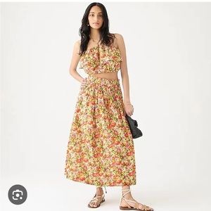 NWT J. Crew Yellow Floral Smocked Maxi Skirt Set